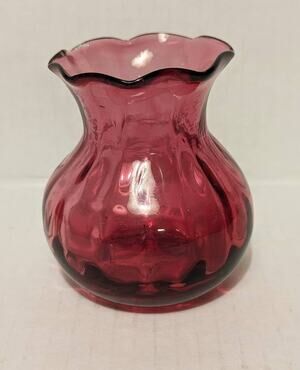 Vintage Cranberry Miniature Vase Flare Petaled Neck Pilgrim or Fenton Glass Pink